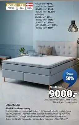 JYSK SOKNA kontinentalseng, DKK 9000 tilbud
