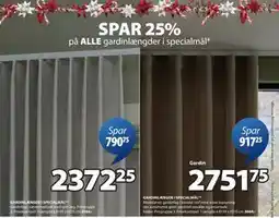 JYSK SPAR 25% ALLE gardinlængder i specialmål tilbud