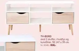 Daells Bolighus TV-BORD med 2 skuffer, i hvid/lys eg kunstfiner. 56 147 x 39 cm., DKK 816 tilbud