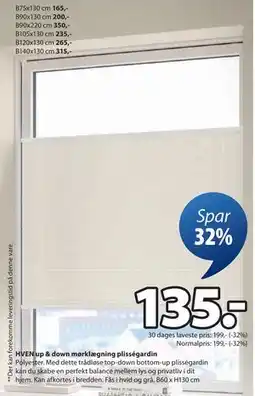 JYSK HVEN up & down mørklægning plisségardin, DKK 135 tilbud