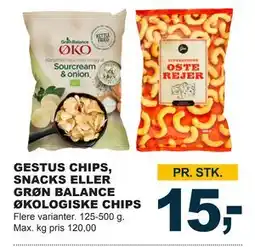 Let-Køb GESTUS CHIPS, SNACKS ELLER GRØN BALANCE ØKOLOGISKE CHIPS, DKK 15 tilbud