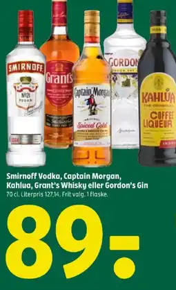 Coop 365 Smirnoff Vodka, Captain Morgan, Kahlua, Grant's Whisky eller Gordon's Gin tilbud