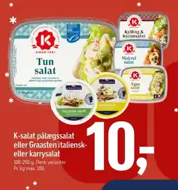 Føtex K-salat pålægssalat eller Graasten italiensk- eller karrysalat tilbud