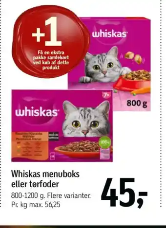 Føtex Whiskas menuboks eller tørfoder tilbud