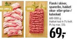 Føtex Flæsk i skiver, spareribs, hakket okse- eller grise-/ kalvekød tilbud