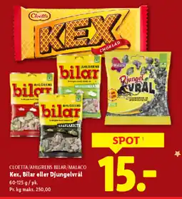 Lidl CLOETTA/AHLGRENS BILAR/MALACO Kex, Bilar eller Djungelvrål tilbud