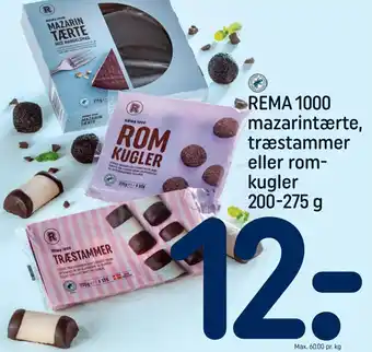 REMA 1000 mazarintærte, træstammer eller rom- kugler