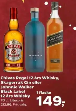 Kvickly Chivas regal 12 års whisky, skagerrak gin eller johnnie walkerBlack Label 12 års Whisky tilbud