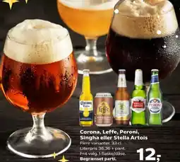 Kvickly Corona, Leffe, Peroni, Singha eller Stella Artois tilbud