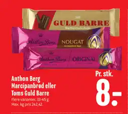 Min Købmand Anthon Berg Marcipanbrød eller Toms Guld Barre tilbud