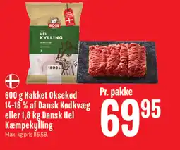 Min Købmand Hakket Oksekød 14-18 % af Dansk Kødkvæg eller Dansk Hel Kæmpekylling tilbud