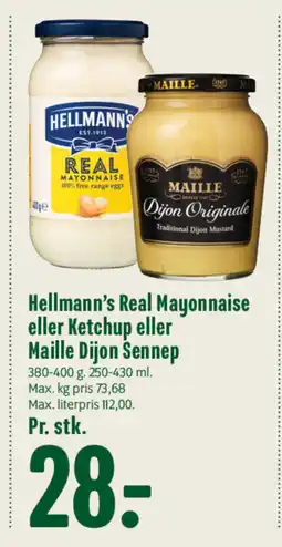 Min Købmand Hellmann's Real Mayonnaise eller Ketchup eller Maille Dijon Sennep tilbud
