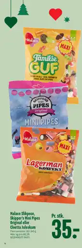 Min Købmand Malaco Slikpose, Skipper's Mini Pipes Original eller Cloetta Juleskum tilbud