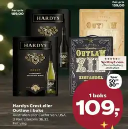 SuperBrugsen Hardys Crest eller Outlaw i boks tilbud