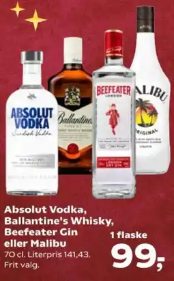 SuperBrugsen Absolut Vodka, Ballantine's Whisky, Beefeater Gin eller Malibu tilbud