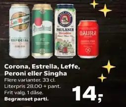 SuperBrugsen Corona, Estrella, Leffe, Peroni eller Singha tilbud