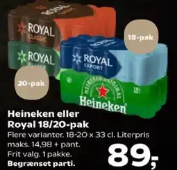 SuperBrugsen Heineken eller Royal 18/20-pak tilbud