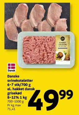 Løvbjerg Danske svinekoteletter 6-7 stk/ el. hakket dansk grisekød 8-12% tilbud