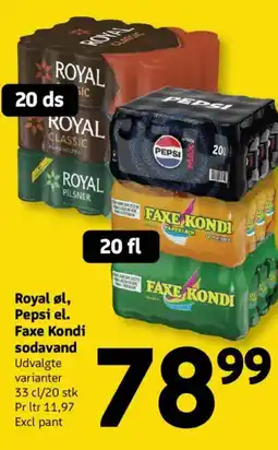 Løvbjerg Royal øl, Pepsi el. Faxe Kondi sodavand tilbud