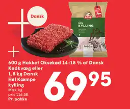 SPAR Hakket Oksekød 14-18 % af Dansk Kødkvæg eller Dansk Hel Kæmpe kylling tilbud