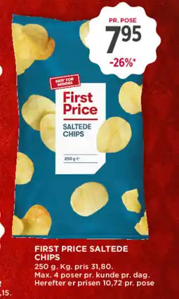 MENY FIRST PRICE Saltede chips tilbud