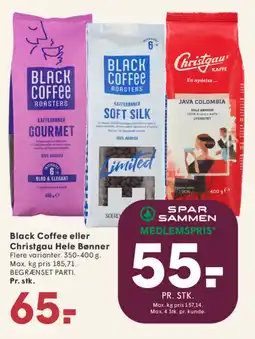 SPAR Black Coffee eller Christgau Hele Bønner tilbud