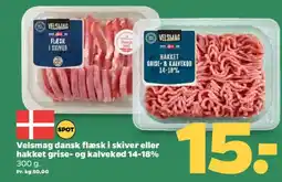 Netto Velsmag dansk flæsk i skiver eller hakket grise- og kalvekød 14-18% tilbud