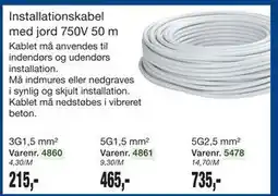 Harald Nyborg Installationskabel med jord 750V 50 m tilbud