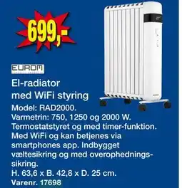 Harald Nyborg El-radiator med WiFi styring tilbud