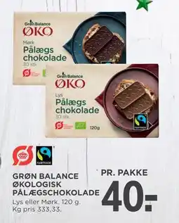 MENY GRØN BALANCE ØKOLOGISK PÅLÆGSCHOKOLADE tilbud