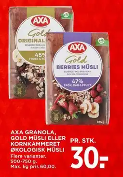 MENY AXA GRANOLA, GOLD MÜSLI ELLER KORNKAMMERET ØKOLOGISK MÜSLI tilbud
