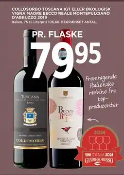 MENY COLLOSORBO TOSCANA IGT ELLER ØKOLOGISK VIGNA MADRE BECCO REALE MONTEPULCIANO D’ABRUZZO 2019 tilbud