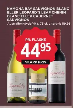 MENY KAMONA BAY SAUVIGNON BLANC ELLER LEOPARD´S LEAP CHENIN BLANC ELLER CABERNET SAUVIGNON tilbud