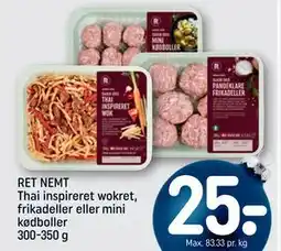 REMA 1000 RET NEMT Thai inspireret wokret, frikadeller eller mini kødboller 300-350 g tilbud