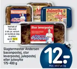 REMA 1000 Slagtermester Andersen baconpostej, stor leverpostej, julepostej eller julesylte 175-400 g tilbud