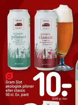 REMA 1000 Gram Slot økologisk pilsner eller classic 50 cl. Ex. pant tilbud