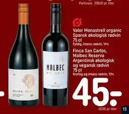 REMA 1000 Valor Monastrell organic Spansk økologisk rødvin 75 cl tilbud