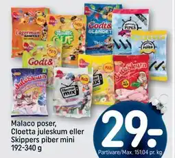 REMA 1000 Malaco poser, Cloetta juleskum eller Skippers piber mini 192-340 g tilbud