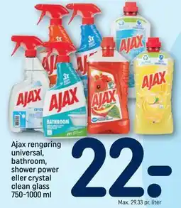 REMA 1000 Ajax rengøring universal, bathroom, shower power eller crystal clean glass 750-1000 ml tilbud