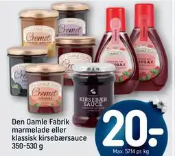 REMA 1000 Den Gamle Fabrik marmelade eller klassisk kirsebærsauce 350-530 g tilbud