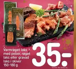 REMA 1000 Varmrøget laks med peber, røget laks eller gravad laks i skiver 150-180 g tilbud