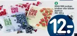 REMA 1000 REMA 1000 jordbær, hindbær eller blåbær Dybfrost 250-400 g tilbud