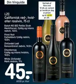REMA 1000 LZC Californisk rød-, hvid- eller rosévin, 75 cl tilbud