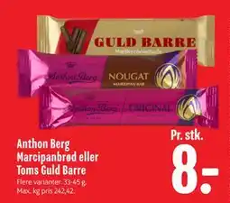 Min Købmand Anthon Berg Marcipanbrød eller Toms Guld Barre tilbud