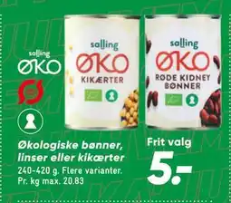 Bilka Økologiske bønner, linser eller kikærter tilbud