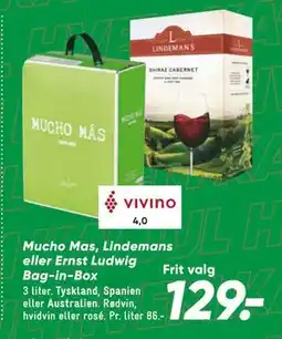 Bilka Mucho Mas, Lindemans eller Ernst Ludwig Bag-in-Box tilbud