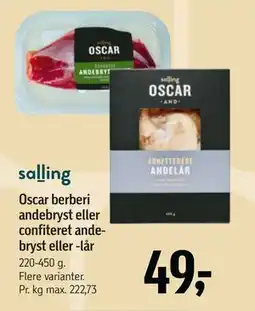 Føtex Oscar berberi andebryst eller confiteret andebryst eller -lår tilbud