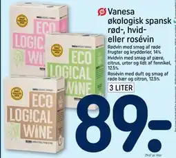REMA 1000 Vanesa økologisk spansk rød-, hvid- eller rosévin tilbud