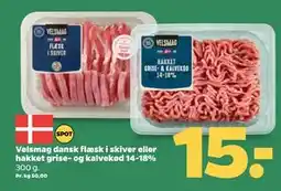 Netto Velsmag dansk flæsk i skiver eller hakket grise- og kalvekød 14-18% tilbud