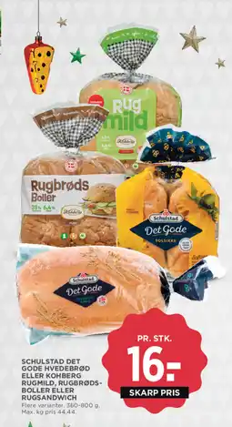 MENY Schulstad det gode hvedebrød eller kohberg rugmild, rugbrøds- boller eller rugsandwich tilbud